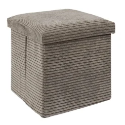 Pouf coffre pliable en tissu côtelé taupe - Scarlett