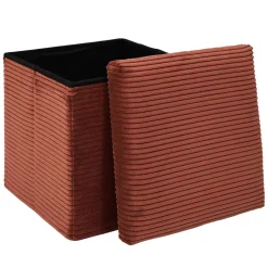 Pouf coffre pliable en tissu côtelé terracotta - Scarlett