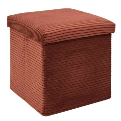 Pouf coffre pliable en tissu côtelé terracotta - Scarlett