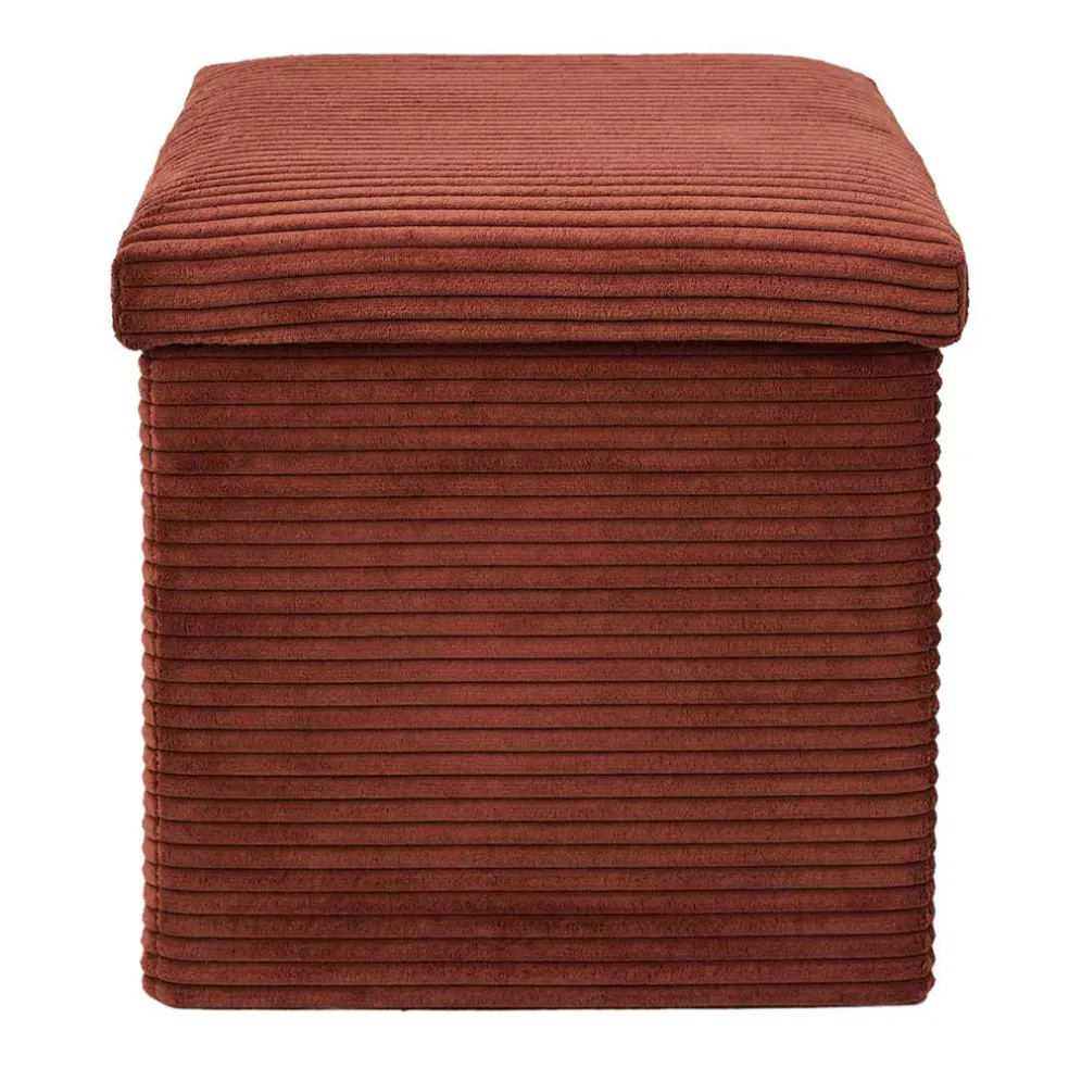 Pouf coffre pliable en tissu côtelé terracotta - Scarlett