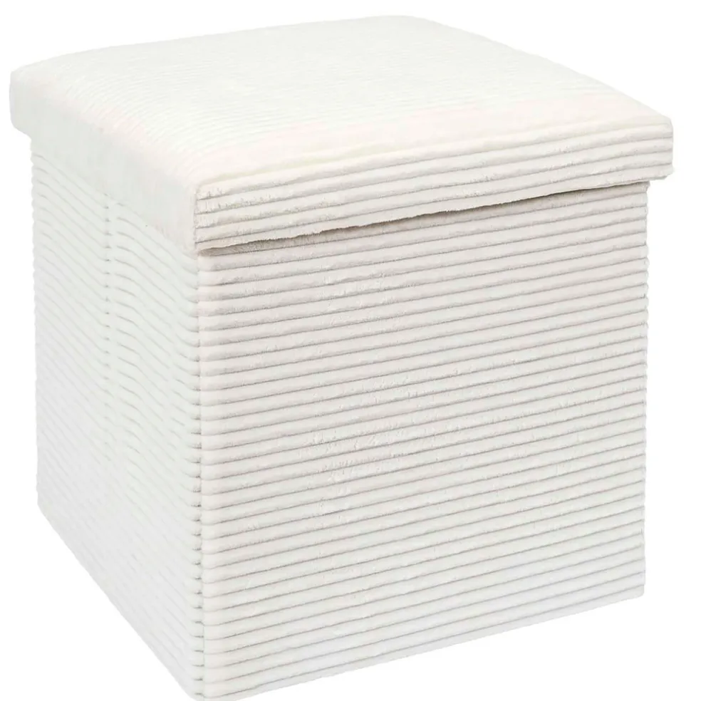 Pouf coffre pliable en tissu côtelé beige - Scarlett