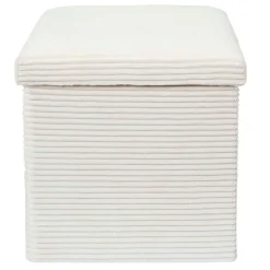 Pouf coffre pliable en tissu côtelé beige - Scarlett