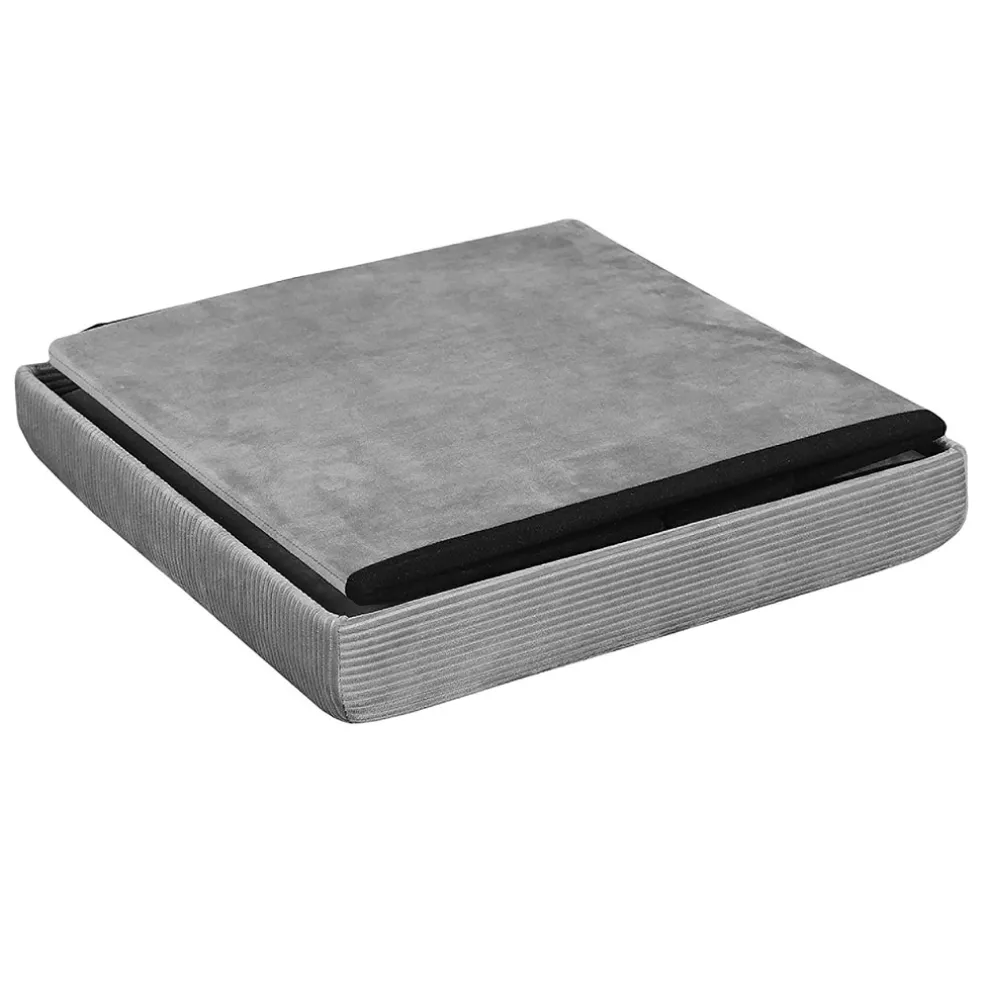 Pouf coffre pliable en velours côtelé gris - Julia