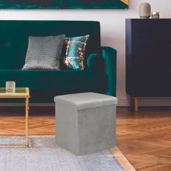 Pouf coffre pliable en velours côtelé gris - Julia