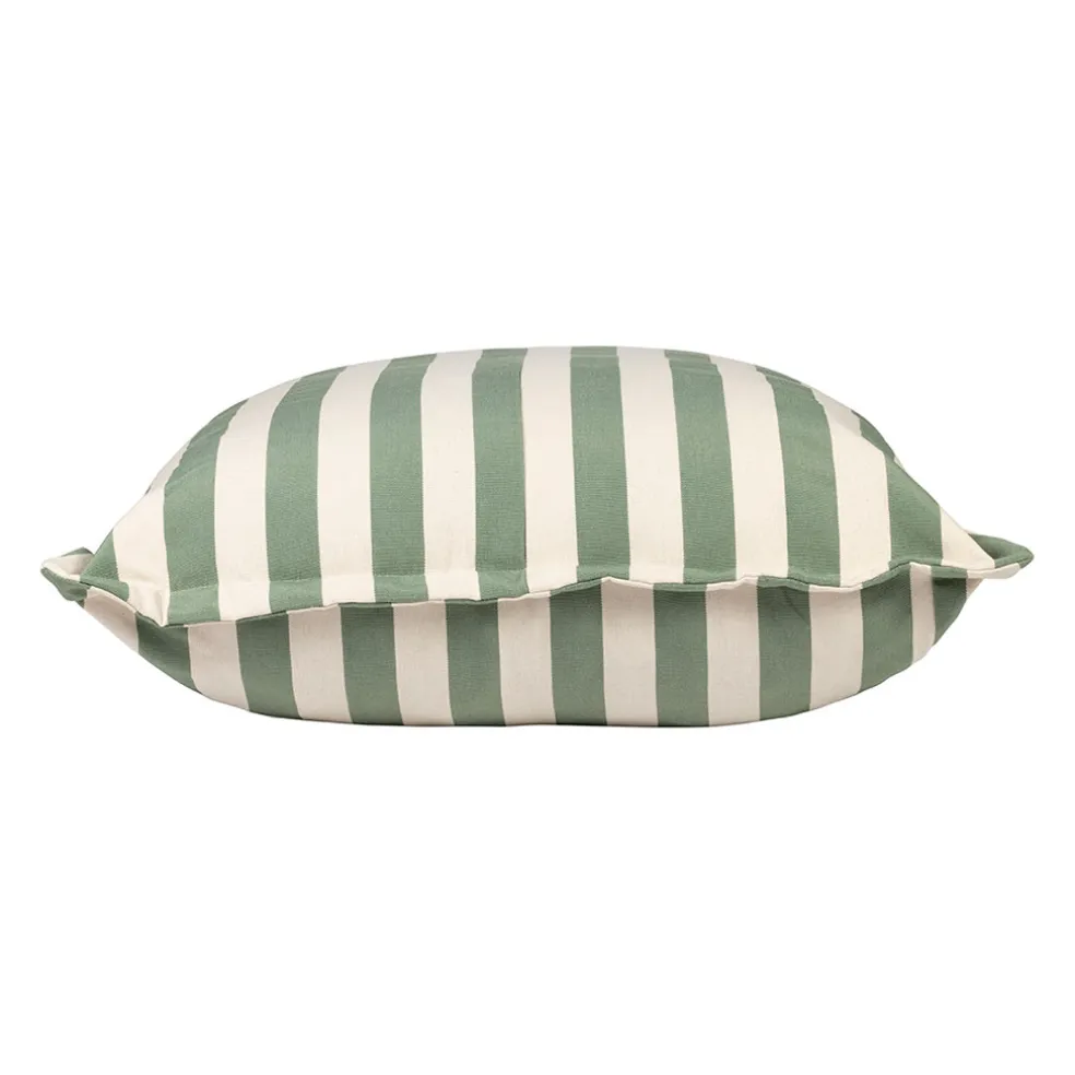 Pouf d'extérieur en tissu rayé sauge et écru 95x95cm - Sola