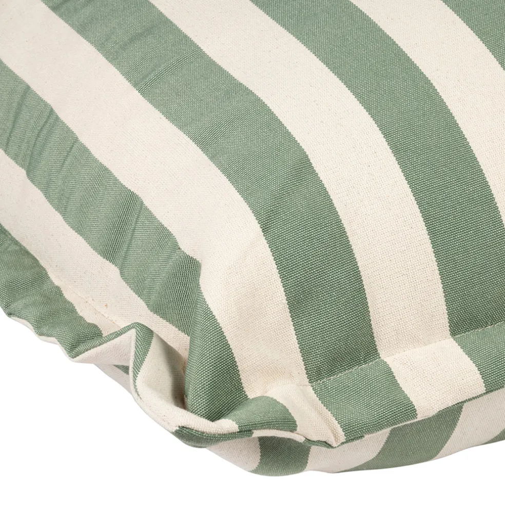 Pouf d'extérieur en tissu rayé sauge et écru 95x95cm - Sola