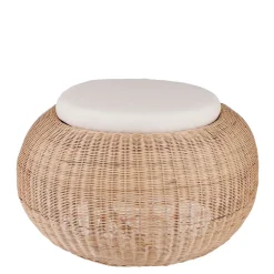 Pouf en rotin avec coussin blanc D84cm - Bolsena