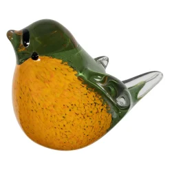 Presse papier moineau en verre vert et jaune - Serin