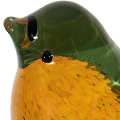 Presse papier moineau en verre vert et jaune - Serin