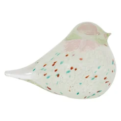 Presse papier moineau en verre vert et rose - Serin