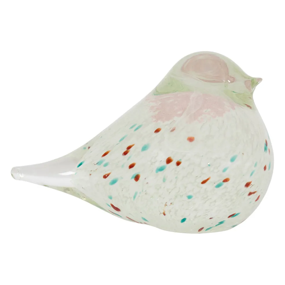 Presse papier moineau en verre vert et rose - Serin