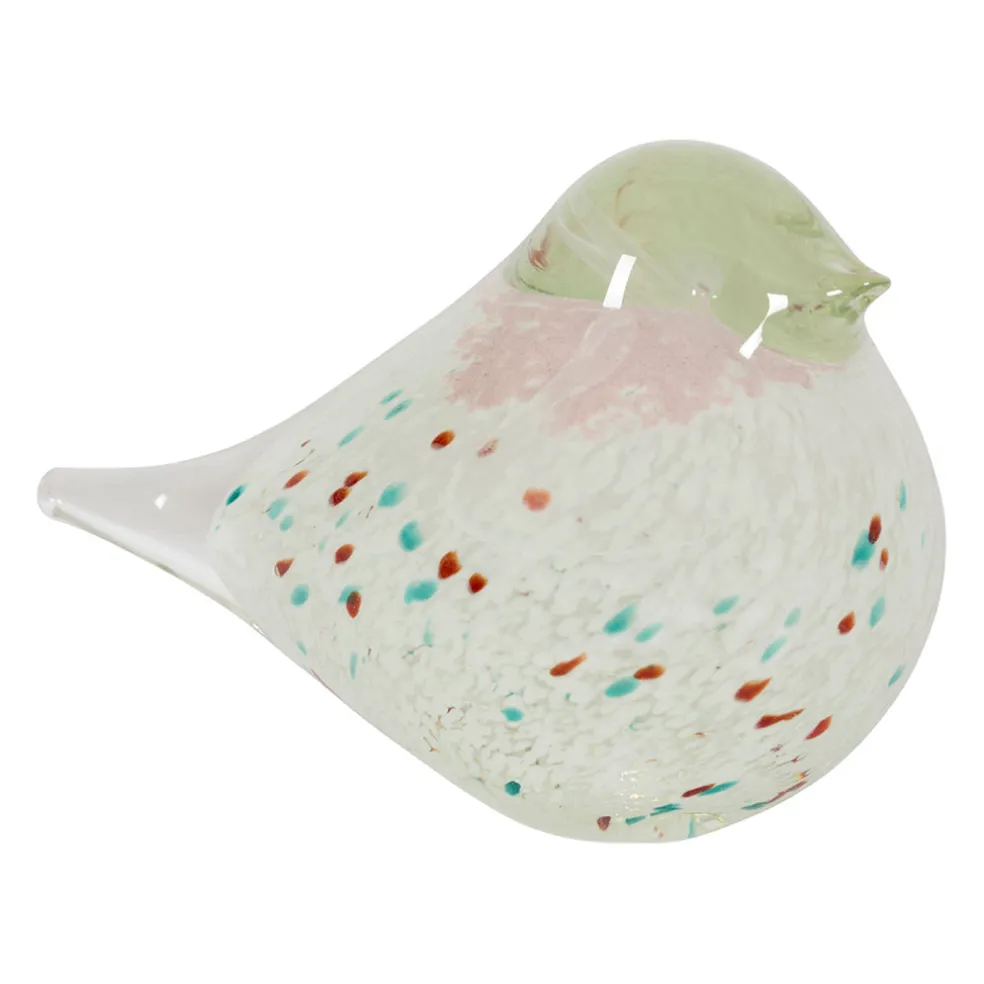 Presse papier moineau en verre vert et rose - Serin