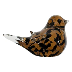 Presse papier moineau en verre noir et camel - Serin