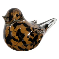 Presse papier moineau en verre noir et camel - Serin