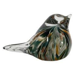 Presse papier moineau en verre émeraude et doré - Serin