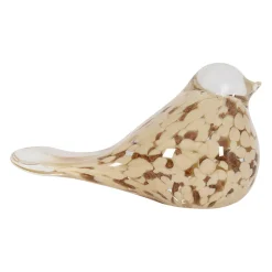 Presse papier moineau en verre beige et doré - Serin