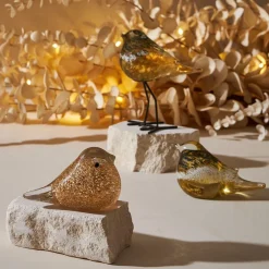 Presse papier oiseau en verre mordoré - Serin