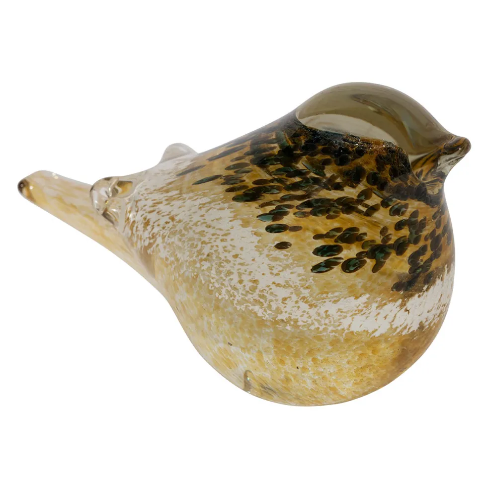 Presse papier oiseau en verre mordoré - Serin