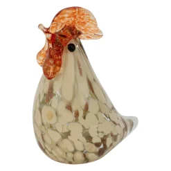 Presse-papier coq en verre beige et rouge