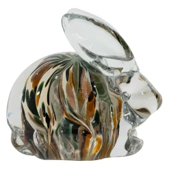 Presse-papier lapin en verre ambre et kaki