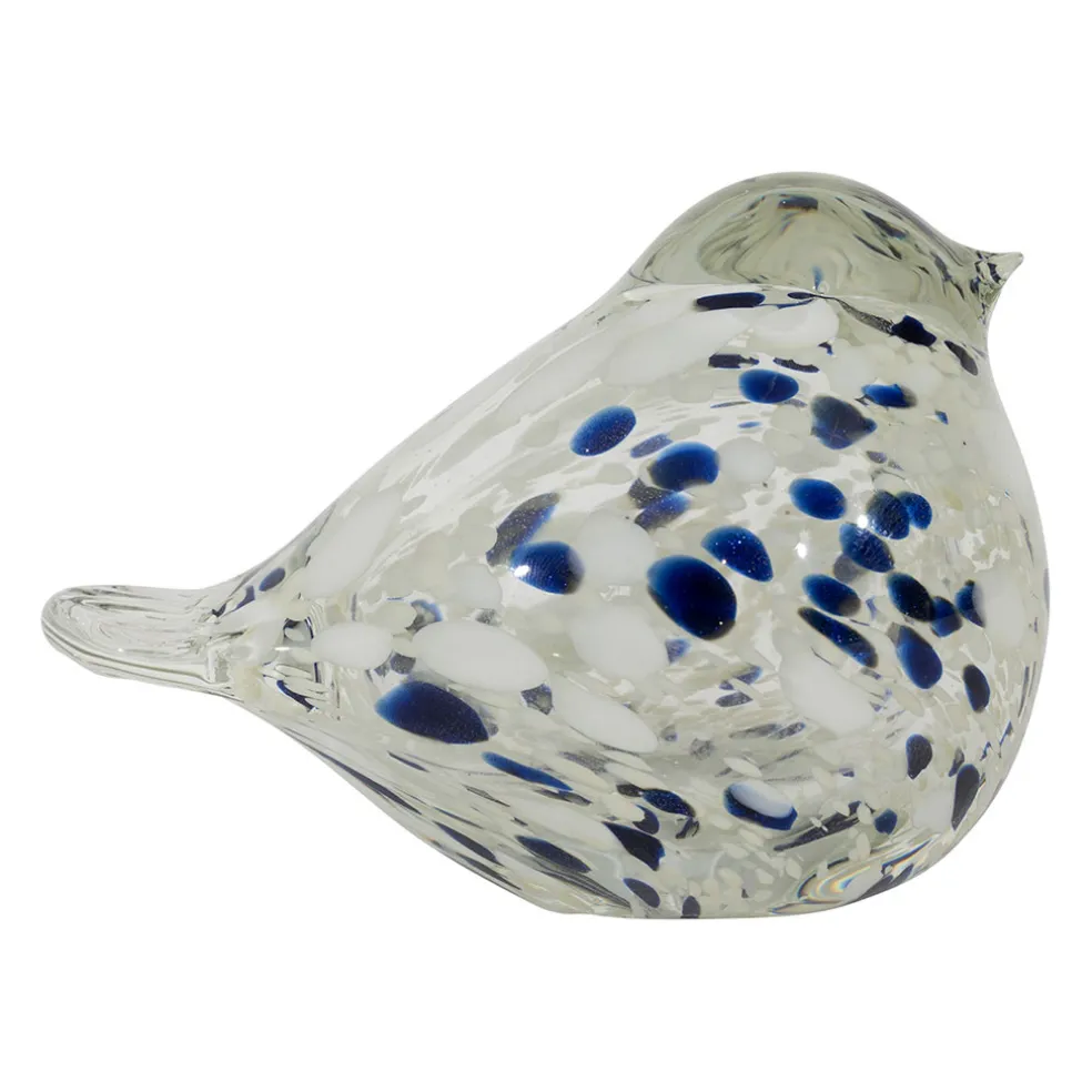 Presse-papier moineau en verre blanc et bleu pailleté - Serin