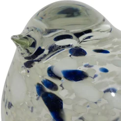 Presse-papier moineau en verre blanc et bleu pailleté - Serin
