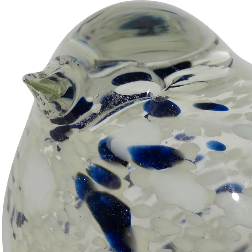 Presse-papier moineau en verre blanc et bleu pailleté - Serin