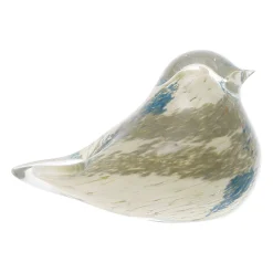 Presse-papier moineau serin ivoire et bleu en verre