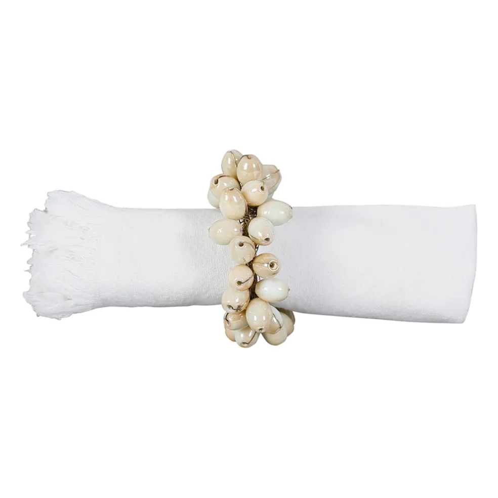 Rond de serviette en blanc cassé - Fleuri