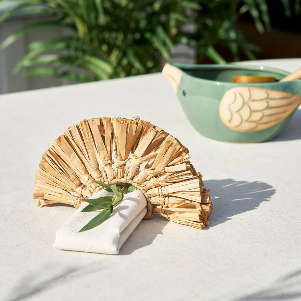 Rond de serviette en raphia et fer naturel