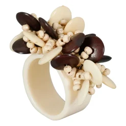 Rond de serviette en résine écru - Floral