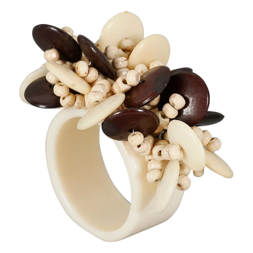 Rond de serviette en résine écru - Floral