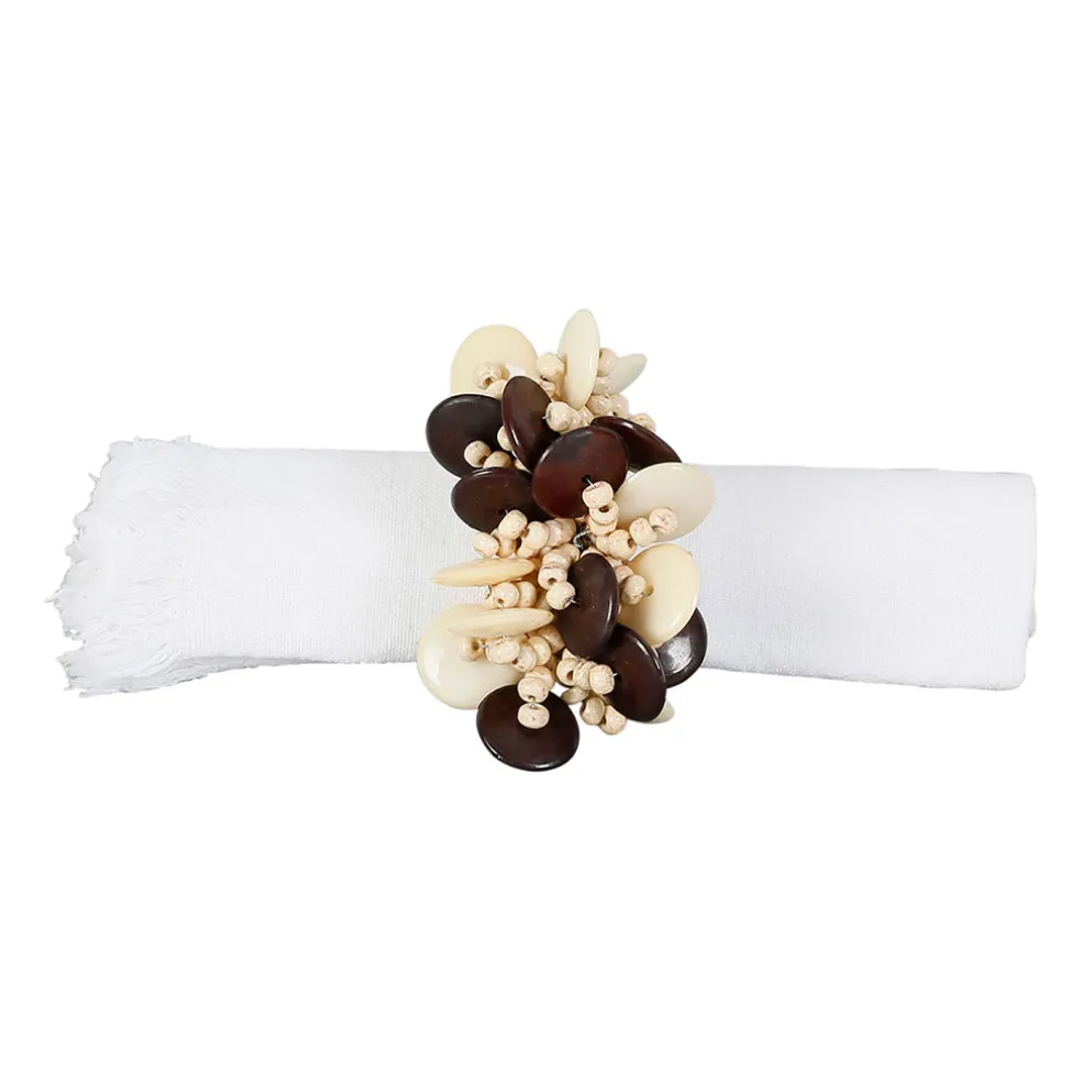 Rond de serviette en résine écru - Floral