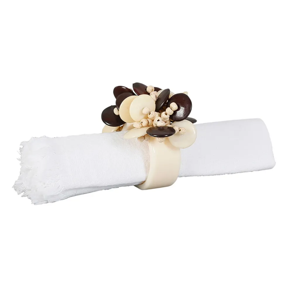 Rond de serviette en résine écru - Floral