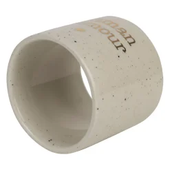 Rond de serviette maman en grès blanc moucheté d3cm