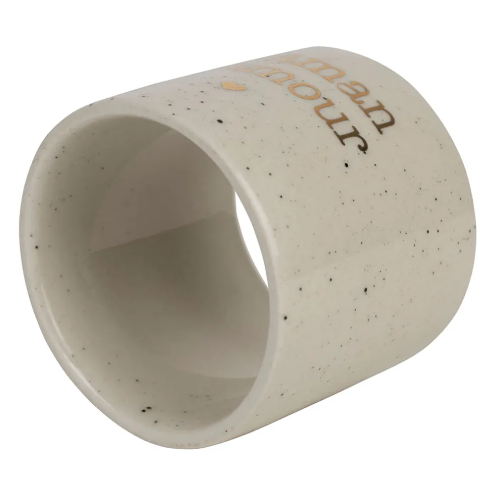 Rond de serviette maman en grès blanc moucheté d3cm