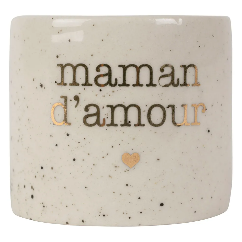 Rond de serviette maman en grès blanc moucheté d3cm