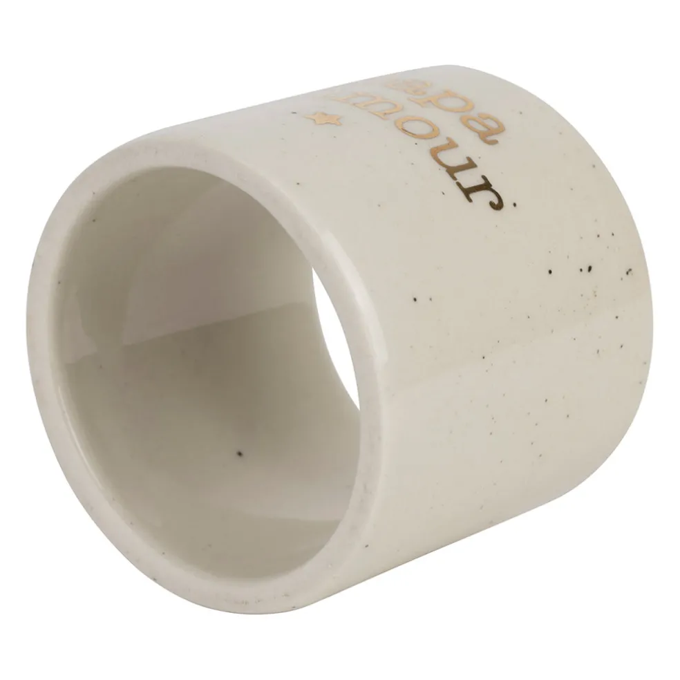 Rond de serviette papa en grès blanc moucheté d3cm