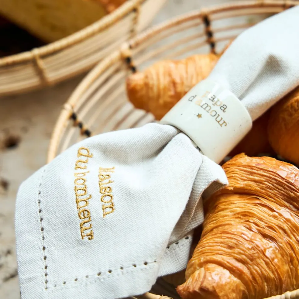 Rond de serviette papa en grès blanc moucheté d3cm