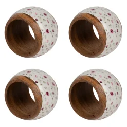 Rond de serviette (x4) en acacia et résine rose et blanc d3cm