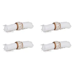 Rond de serviette (x4) en acacia et résine rose et blanc d3cm