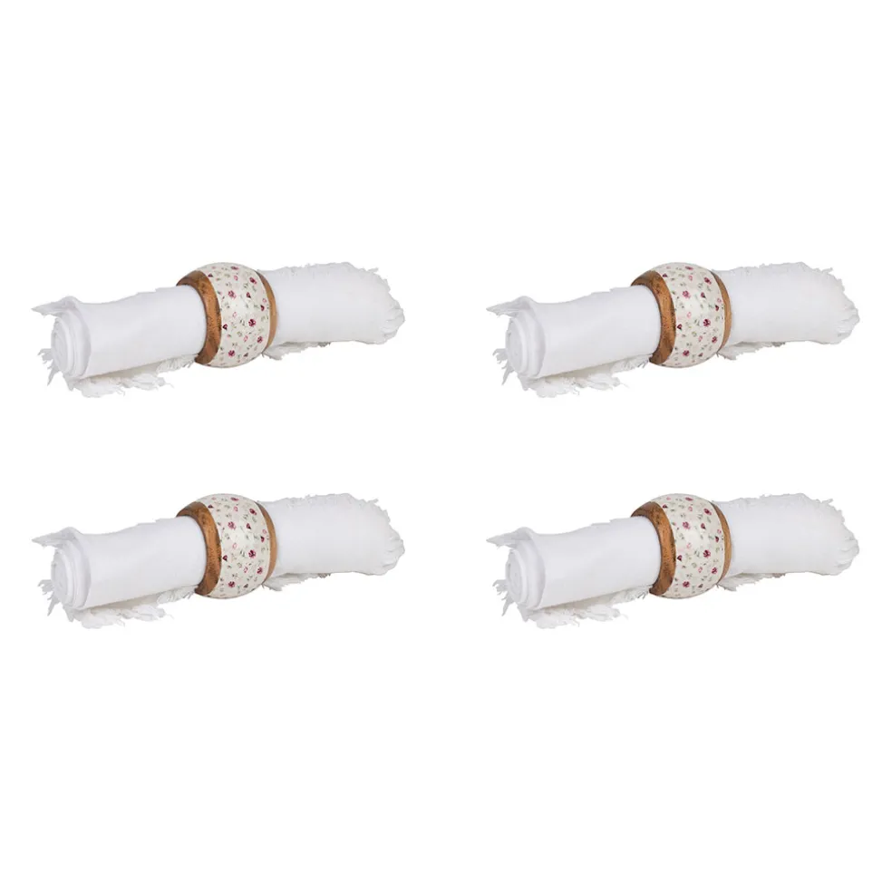 Rond de serviette (x4) en acacia et résine rose et blanc d3cm