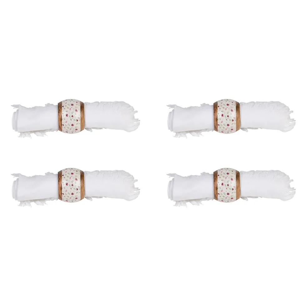 Rond de serviette (x4) en acacia et résine rose et blanc d3cm