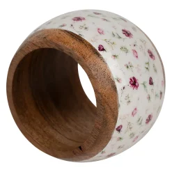 Rond de serviette (x4) en acacia et résine rose et blanc d3cm