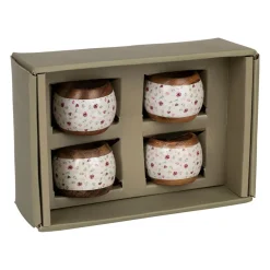Rond de serviette (x4) en acacia et résine rose et blanc d3cm