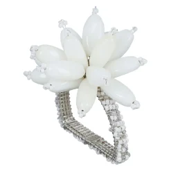 Rond serviette fleuri blanc d4cm fer et verre