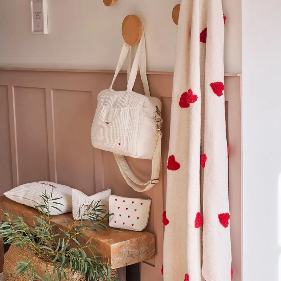 Sac amour en coton écru et rouge - Famille