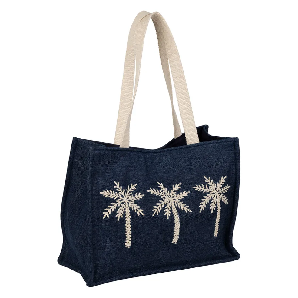 Sac brodé en coton bleu - Medi