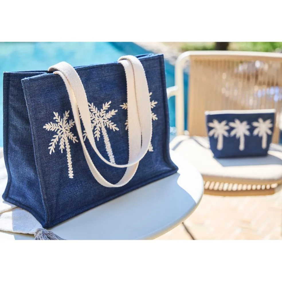 Sac brodé en coton bleu - Medi