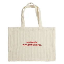 Sac grand amour en coton écru et rouge - Famille